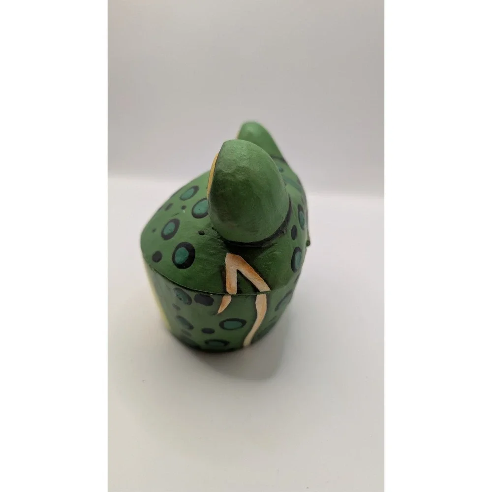Vintage Hand Painted Wooden Frog Trinket Box Hinged Lid Storage Container